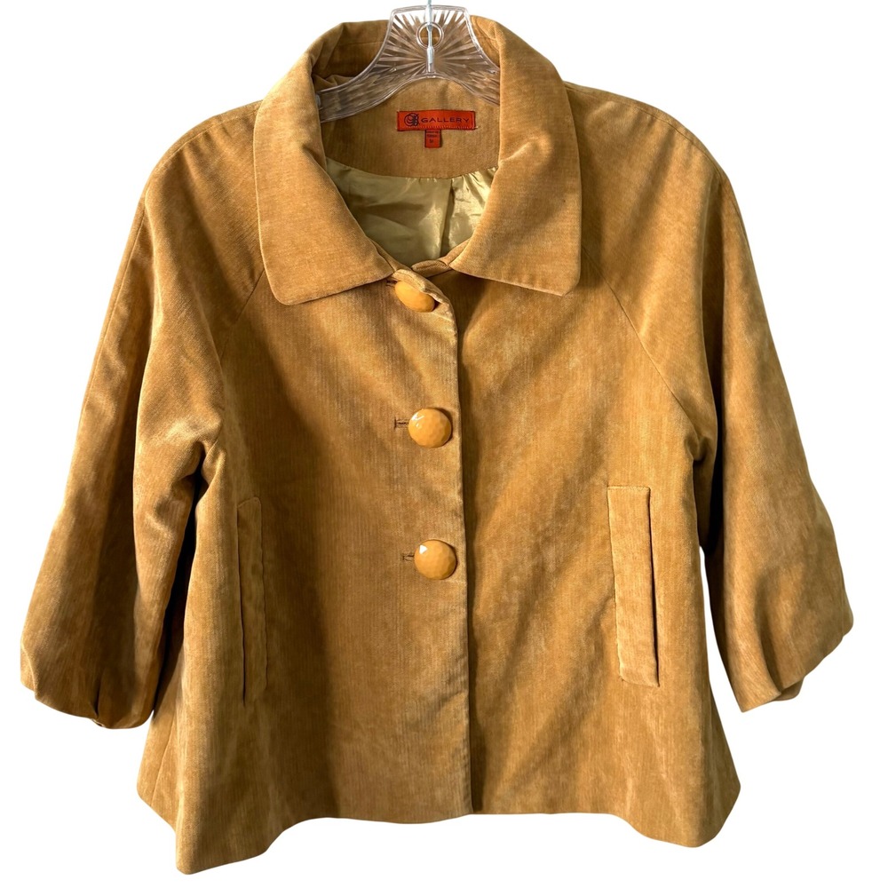 Gallery Mustard Yellow Velvet Swing Jacket in Size M
